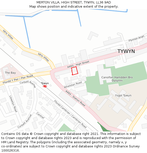 MERTON VILLA, HIGH STREET, TYWYN, LL36 9AD: Location map and indicative extent of plot