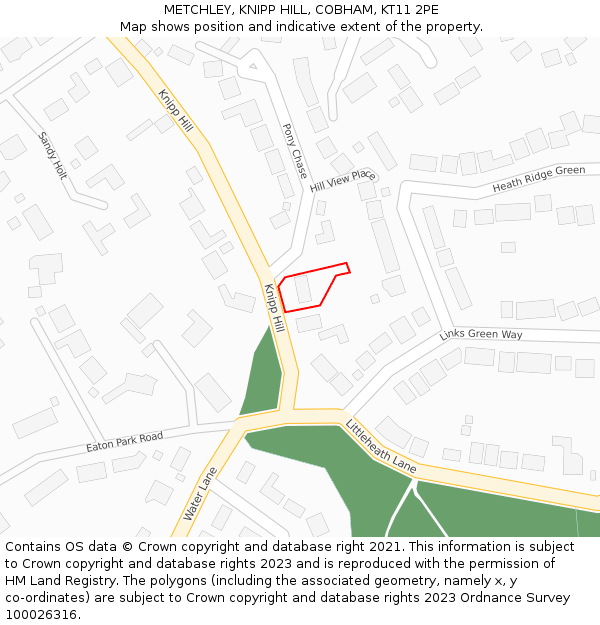 METCHLEY, KNIPP HILL, COBHAM, KT11 2PE: Location map and indicative extent of plot
