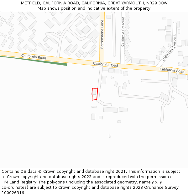 METFIELD, CALIFORNIA ROAD, CALIFORNIA, GREAT YARMOUTH, NR29 3QW: Location map and indicative extent of plot