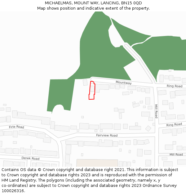 MICHAELMAS, MOUNT WAY, LANCING, BN15 0QD: Location map and indicative extent of plot