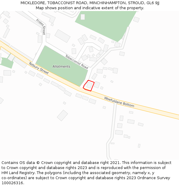 MICKLEDORE, TOBACCONIST ROAD, MINCHINHAMPTON, STROUD, GL6 9JJ: Location map and indicative extent of plot