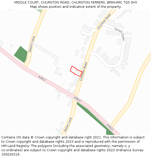 MIDDLE COURT, CHURSTON ROAD, CHURSTON FERRERS, BRIXHAM, TQ5 0HY: Location map and indicative extent of plot