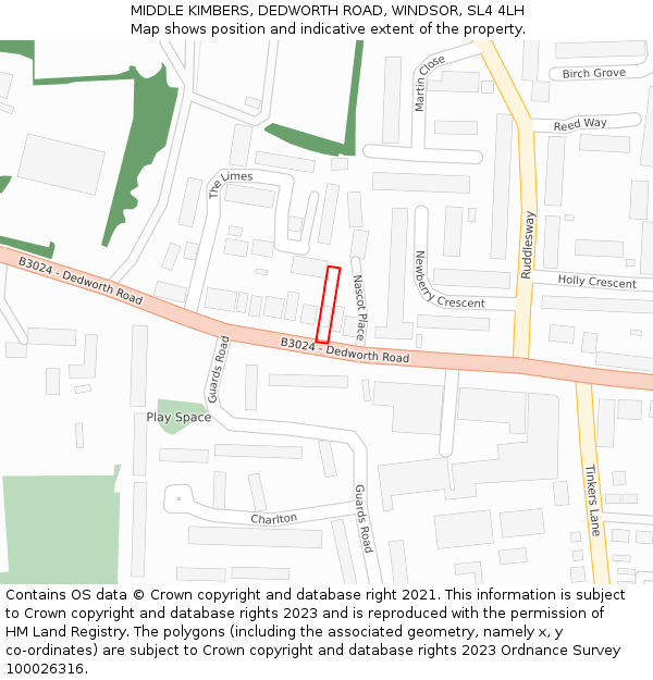 MIDDLE KIMBERS, DEDWORTH ROAD, WINDSOR, SL4 4LH: Location map and indicative extent of plot