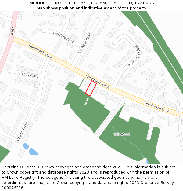 MIDHURST, HOREBEECH LANE, HORAM, HEATHFIELD, TN21 0DS: Location map and indicative extent of plot
