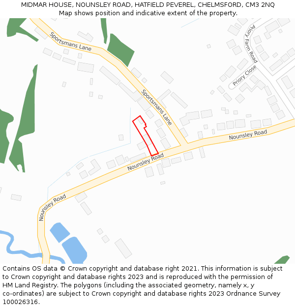 MIDMAR HOUSE, NOUNSLEY ROAD, HATFIELD PEVEREL, CHELMSFORD, CM3 2NQ: Location map and indicative extent of plot