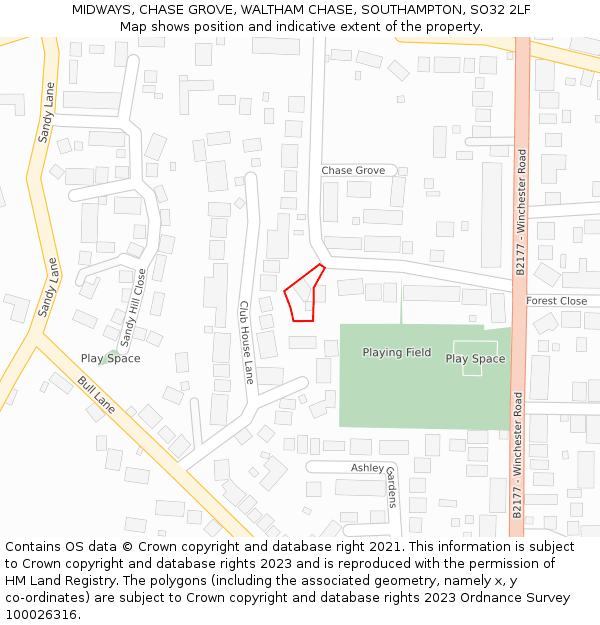 MIDWAYS, CHASE GROVE, WALTHAM CHASE, SOUTHAMPTON, SO32 2LF: Location map and indicative extent of plot