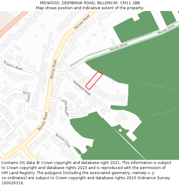 MIDWOOD, DEERBANK ROAD, BILLERICAY, CM11 1BB: Location map and indicative extent of plot
