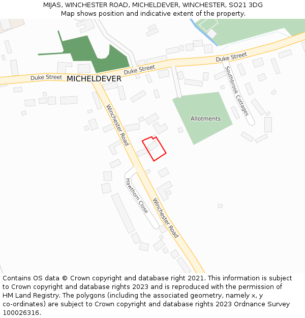 MIJAS, WINCHESTER ROAD, MICHELDEVER, WINCHESTER, SO21 3DG: Location map and indicative extent of plot
