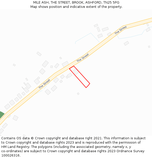 MILE ASH, THE STREET, BROOK, ASHFORD, TN25 5PG: Location map and indicative extent of plot