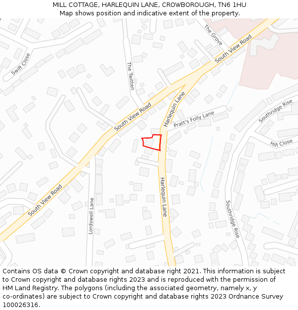 MILL COTTAGE, HARLEQUIN LANE, CROWBOROUGH, TN6 1HU: Location map and indicative extent of plot