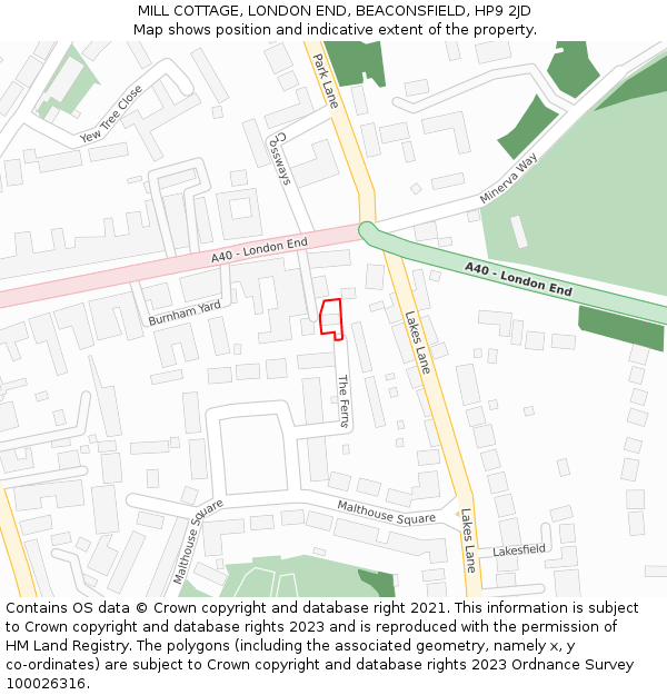 MILL COTTAGE, LONDON END, BEACONSFIELD, HP9 2JD: Location map and indicative extent of plot