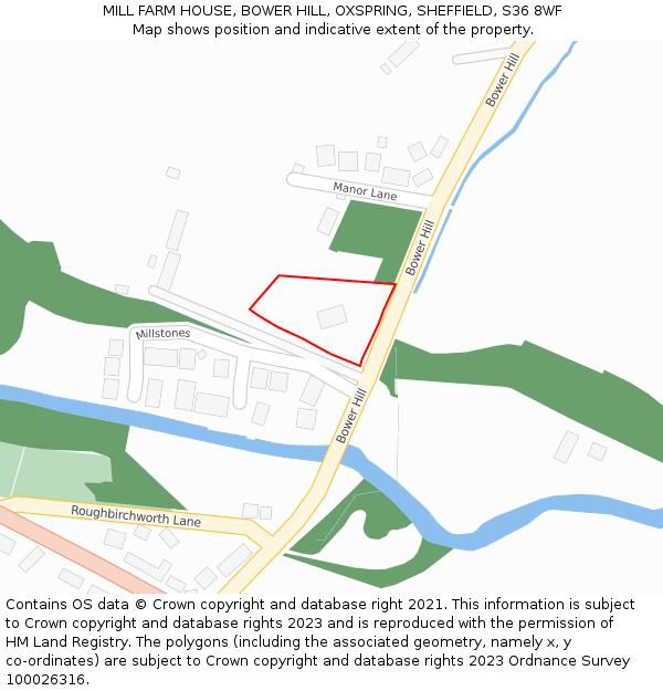 MILL FARM HOUSE, BOWER HILL, OXSPRING, SHEFFIELD, S36 8WF: Location map and indicative extent of plot