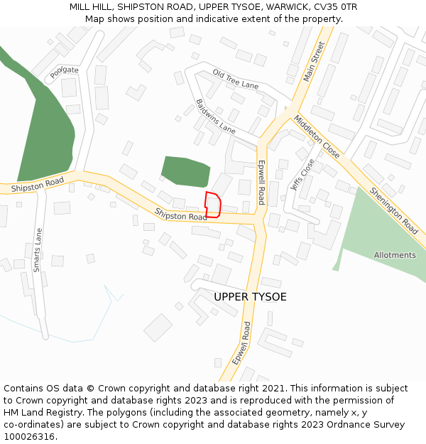 MILL HILL, SHIPSTON ROAD, UPPER TYSOE, WARWICK, CV35 0TR: Location map and indicative extent of plot