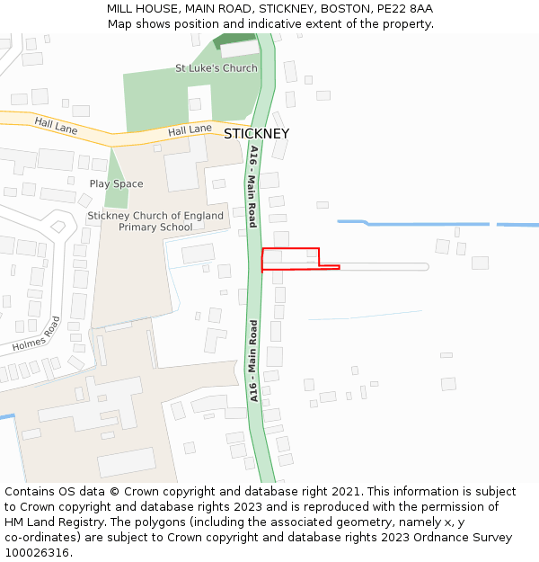 MILL HOUSE, MAIN ROAD, STICKNEY, BOSTON, PE22 8AA: Location map and indicative extent of plot