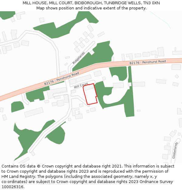MILL HOUSE, MILL COURT, BIDBOROUGH, TUNBRIDGE WELLS, TN3 0XN: Location map and indicative extent of plot