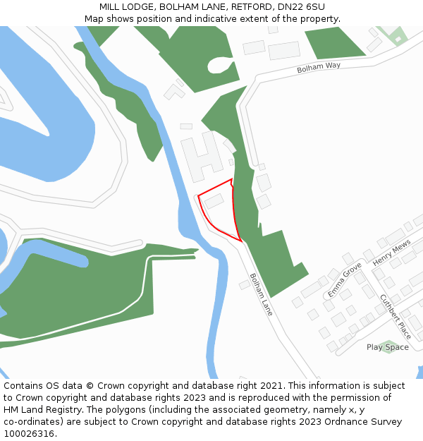 MILL LODGE, BOLHAM LANE, RETFORD, DN22 6SU: Location map and indicative extent of plot