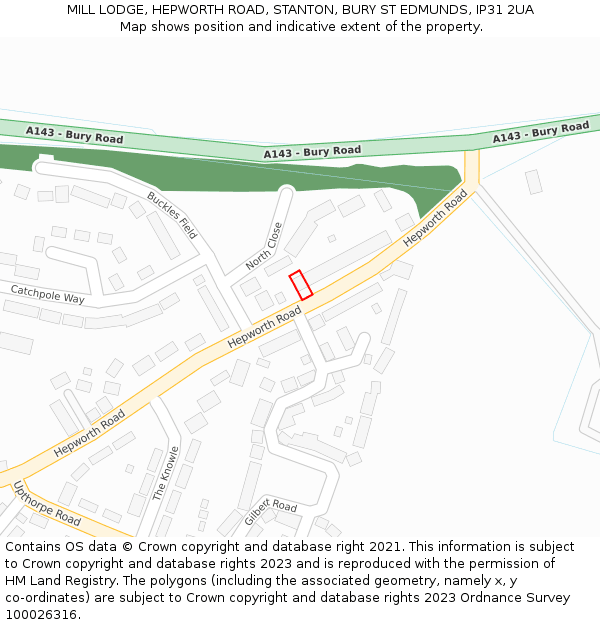 MILL LODGE, HEPWORTH ROAD, STANTON, BURY ST EDMUNDS, IP31 2UA: Location map and indicative extent of plot