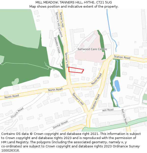 MILL MEADOW, TANNERS HILL, HYTHE, CT21 5UG: Location map and indicative extent of plot