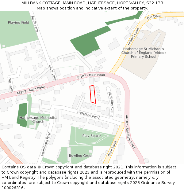 MILLBANK COTTAGE, MAIN ROAD, HATHERSAGE, HOPE VALLEY, S32 1BB: Location map and indicative extent of plot