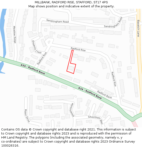MILLBANK, RADFORD RISE, STAFFORD, ST17 4PS: Location map and indicative extent of plot