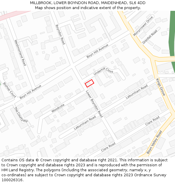 MILLBROOK, LOWER BOYNDON ROAD, MAIDENHEAD, SL6 4DD: Location map and indicative extent of plot