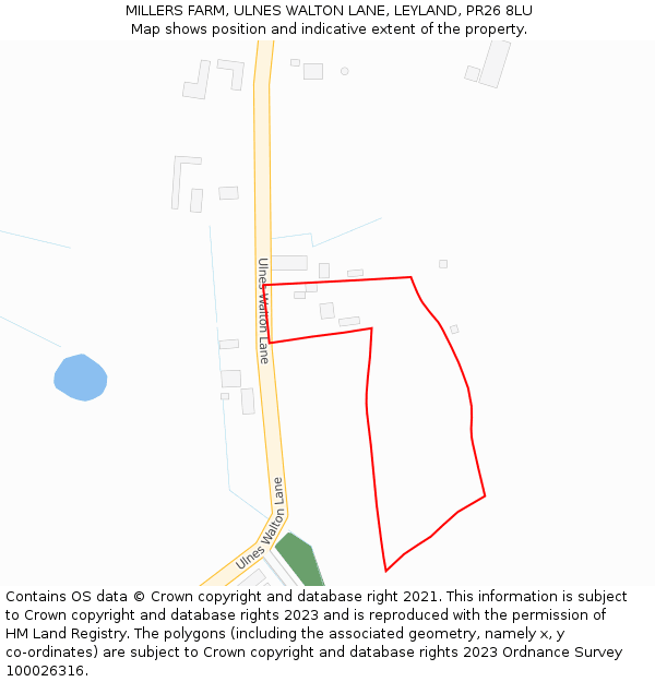 MILLERS FARM, ULNES WALTON LANE, LEYLAND, PR26 8LU: Location map and indicative extent of plot