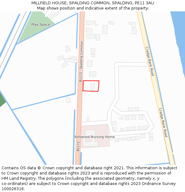 MILLFIELD HOUSE, SPALDING COMMON, SPALDING, PE11 3AU: Location map and indicative extent of plot