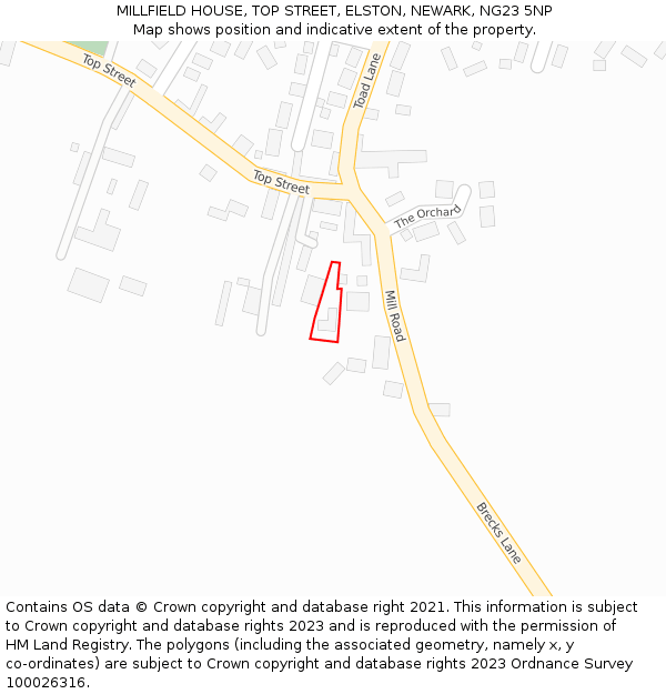 MILLFIELD HOUSE, TOP STREET, ELSTON, NEWARK, NG23 5NP: Location map and indicative extent of plot