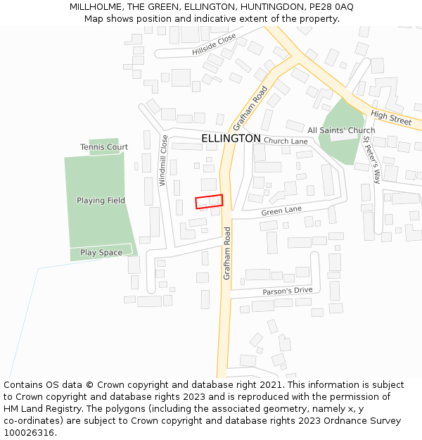 MILLHOLME, THE GREEN, ELLINGTON, HUNTINGDON, PE28 0AQ: Location map and indicative extent of plot