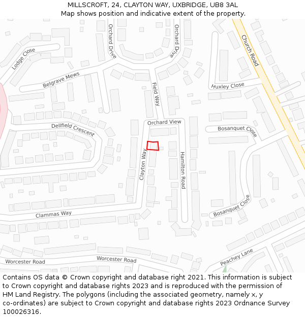 MILLSCROFT, 24, CLAYTON WAY, UXBRIDGE, UB8 3AL: Location map and indicative extent of plot