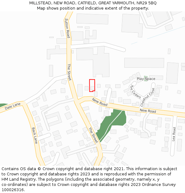 MILLSTEAD, NEW ROAD, CATFIELD, GREAT YARMOUTH, NR29 5BQ: Location map and indicative extent of plot
