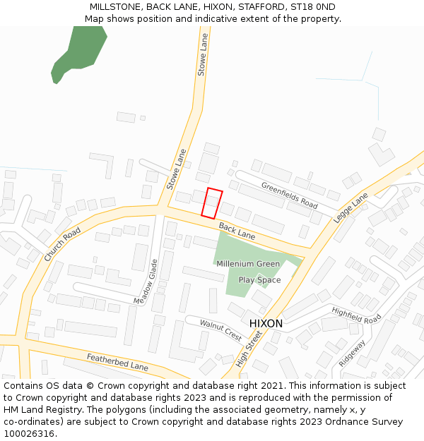 MILLSTONE, BACK LANE, HIXON, STAFFORD, ST18 0ND: Location map and indicative extent of plot