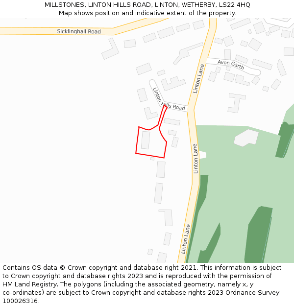 MILLSTONES, LINTON HILLS ROAD, LINTON, WETHERBY, LS22 4HQ: Location map and indicative extent of plot