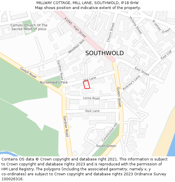 MILLWAY COTTAGE, MILL LANE, SOUTHWOLD, IP18 6HW: Location map and indicative extent of plot