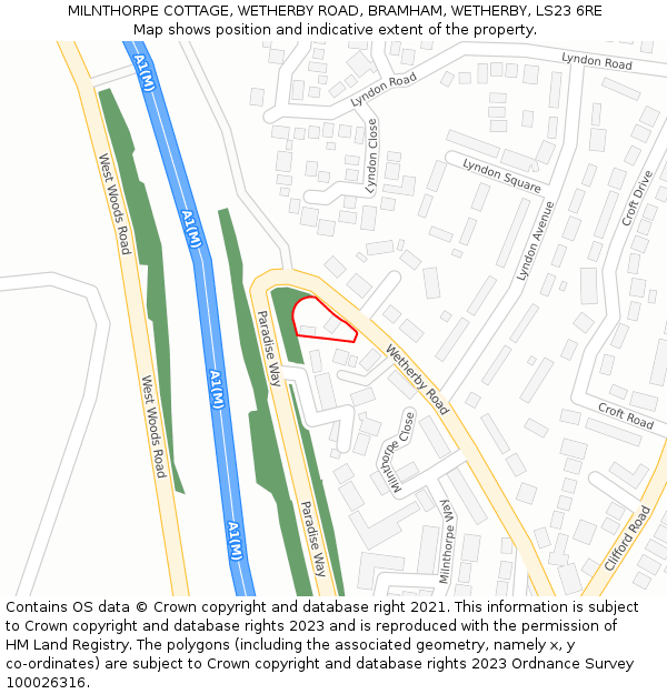 MILNTHORPE COTTAGE, WETHERBY ROAD, BRAMHAM, WETHERBY, LS23 6RE: Location map and indicative extent of plot