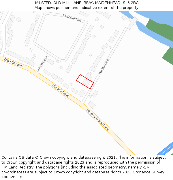 MILSTED, OLD MILL LANE, BRAY, MAIDENHEAD, SL6 2BG: Location map and indicative extent of plot