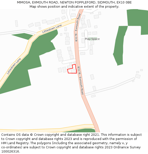 MIMOSA, EXMOUTH ROAD, NEWTON POPPLEFORD, SIDMOUTH, EX10 0BE: Location map and indicative extent of plot