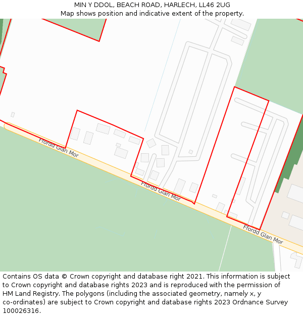 MIN Y DDOL, BEACH ROAD, HARLECH, LL46 2UG: Location map and indicative extent of plot