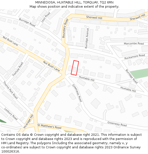 MINNEDOSA, HUXTABLE HILL, TORQUAY, TQ2 6RN: Location map and indicative extent of plot