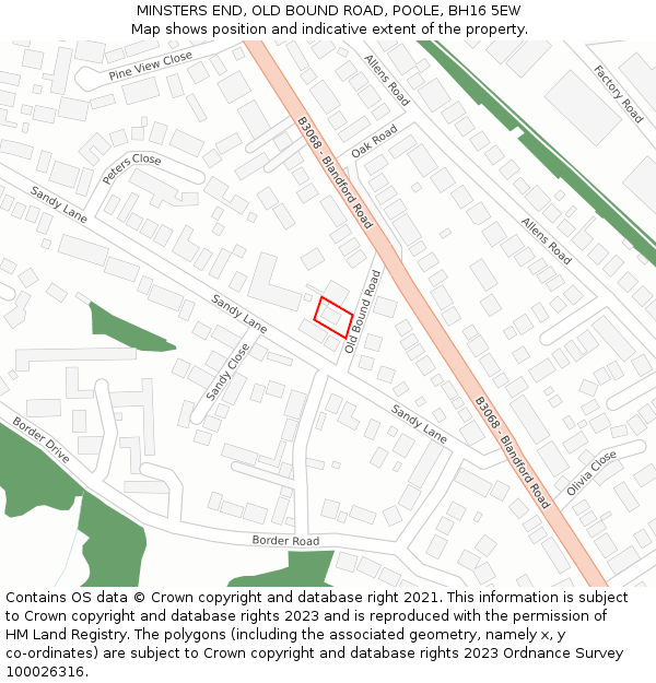MINSTERS END, OLD BOUND ROAD, POOLE, BH16 5EW: Location map and indicative extent of plot