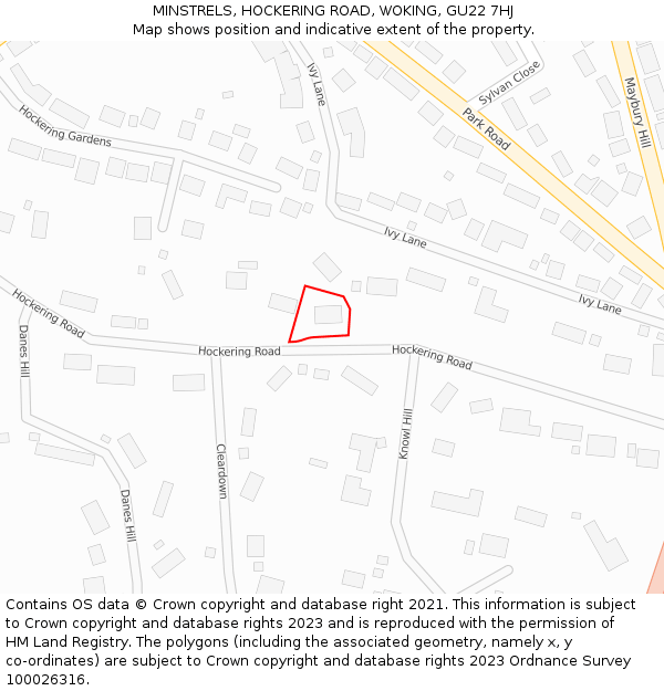MINSTRELS, HOCKERING ROAD, WOKING, GU22 7HJ: Location map and indicative extent of plot