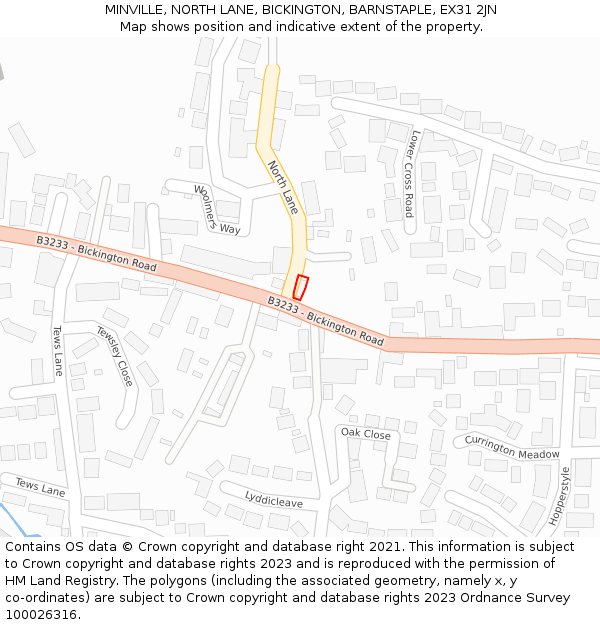 MINVILLE, NORTH LANE, BICKINGTON, BARNSTAPLE, EX31 2JN: Location map and indicative extent of plot