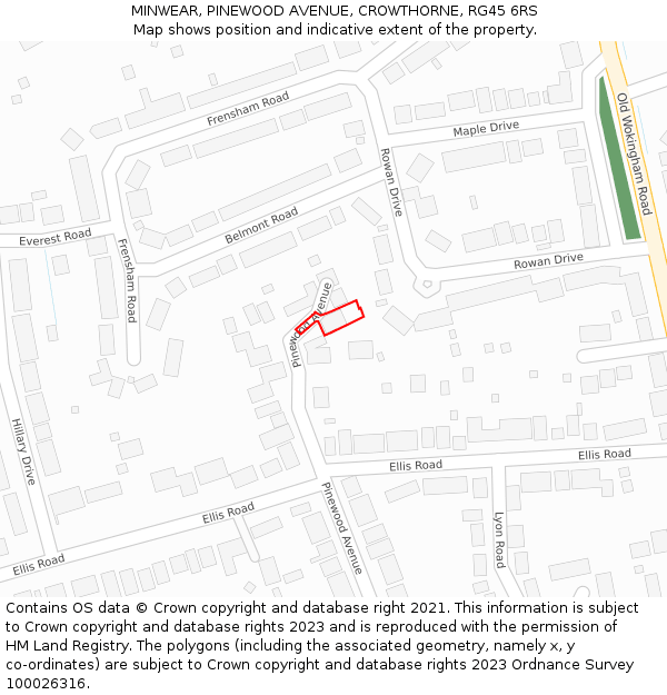 MINWEAR, PINEWOOD AVENUE, CROWTHORNE, RG45 6RS: Location map and indicative extent of plot