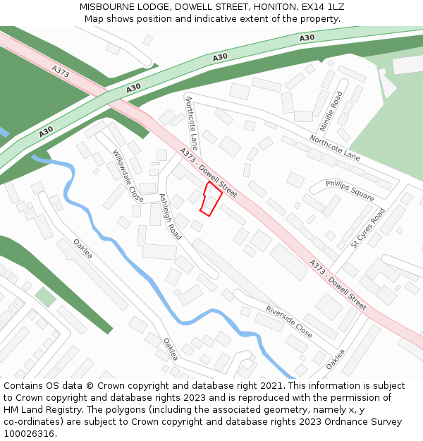 MISBOURNE LODGE, DOWELL STREET, HONITON, EX14 1LZ: Location map and indicative extent of plot