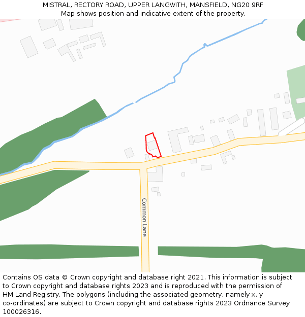 MISTRAL, RECTORY ROAD, UPPER LANGWITH, MANSFIELD, NG20 9RF: Location map and indicative extent of plot