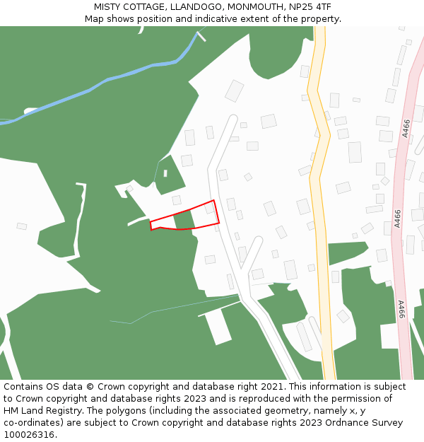 MISTY COTTAGE, LLANDOGO, MONMOUTH, NP25 4TF: Location map and indicative extent of plot