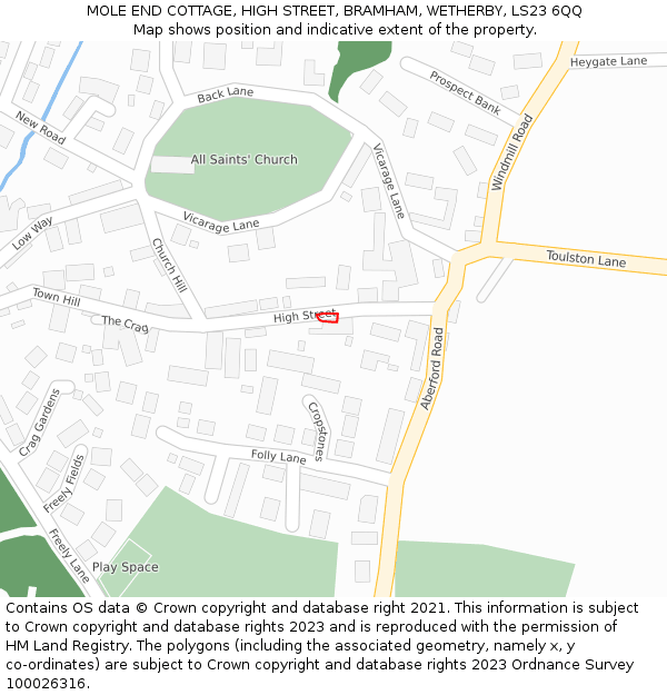 MOLE END COTTAGE, HIGH STREET, BRAMHAM, WETHERBY, LS23 6QQ: Location map and indicative extent of plot