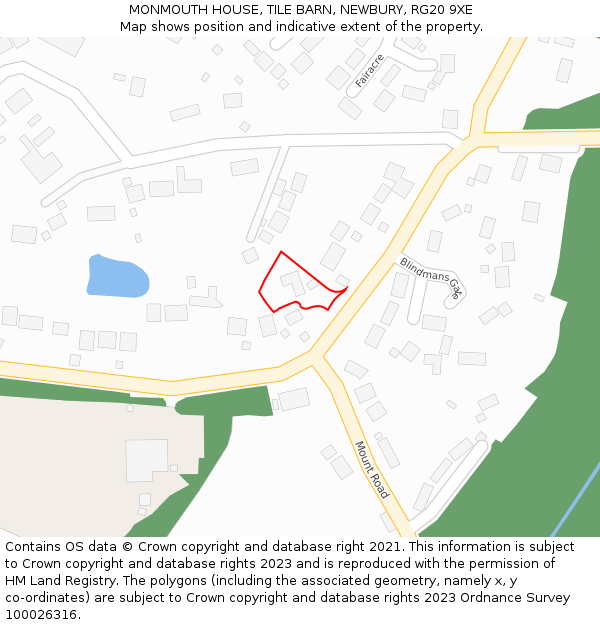 MONMOUTH HOUSE, TILE BARN, NEWBURY, RG20 9XE: Location map and indicative extent of plot