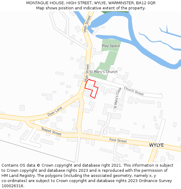 MONTAGUE HOUSE, HIGH STREET, WYLYE, WARMINSTER, BA12 0QR: Location map and indicative extent of plot