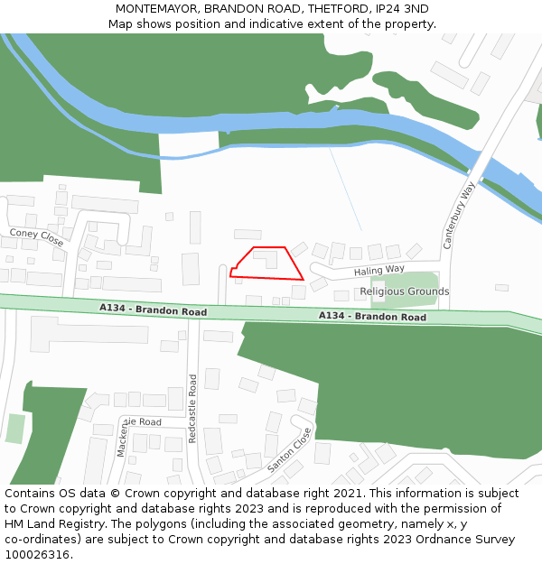 MONTEMAYOR, BRANDON ROAD, THETFORD, IP24 3ND: Location map and indicative extent of plot